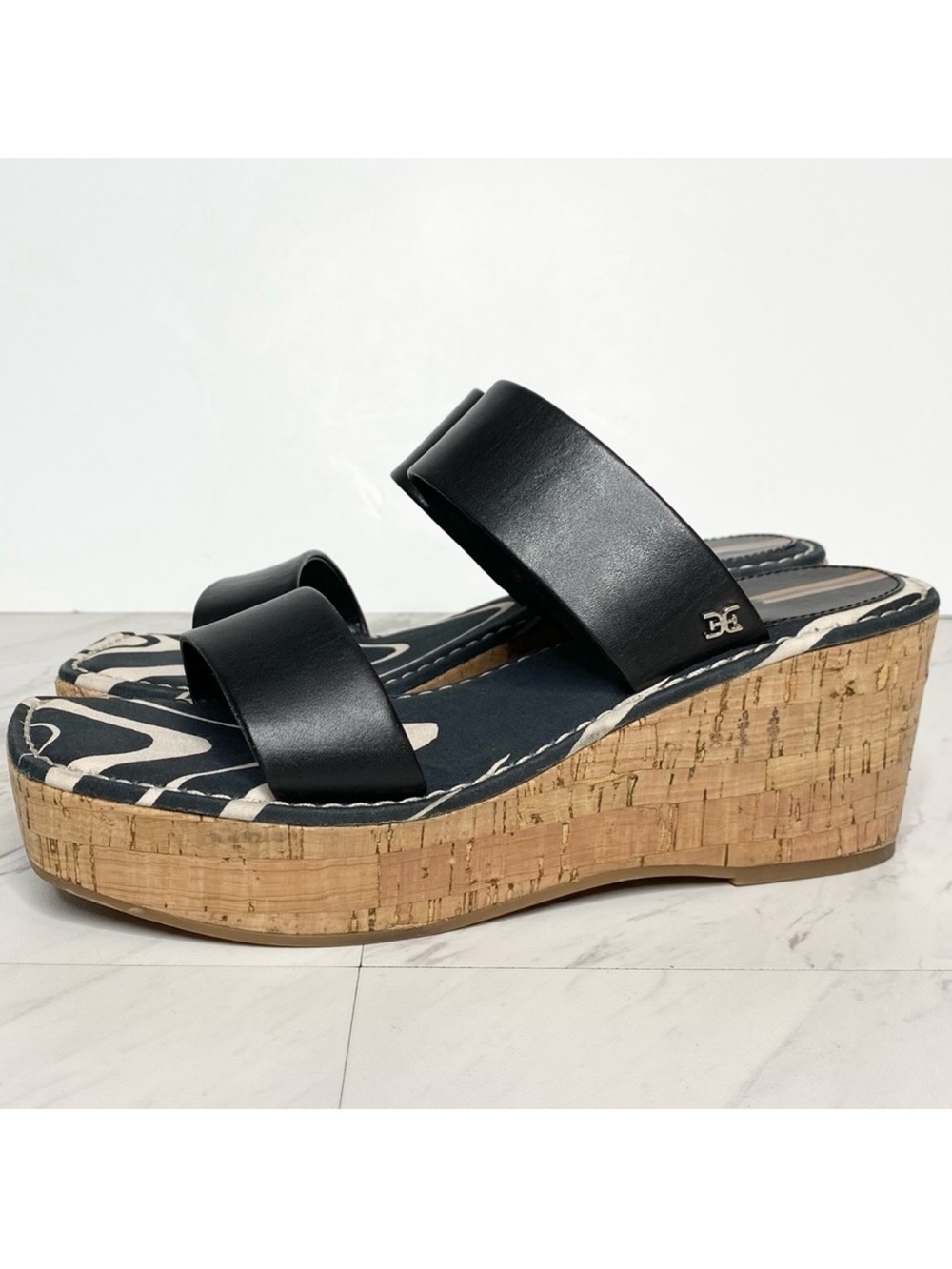 Sam Edelman Alissa Black Leather Wedge Sandal 7 1/2 M